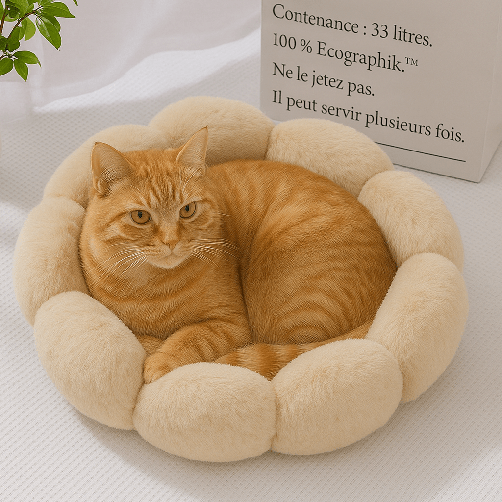 chat orange dans coussin chat fleur doux rond beige