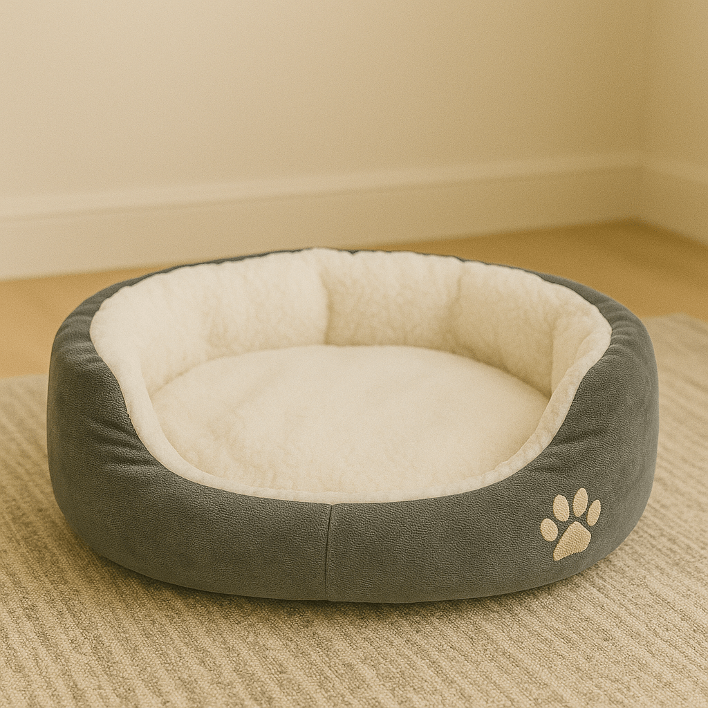chat panier rond doux gris motif patte