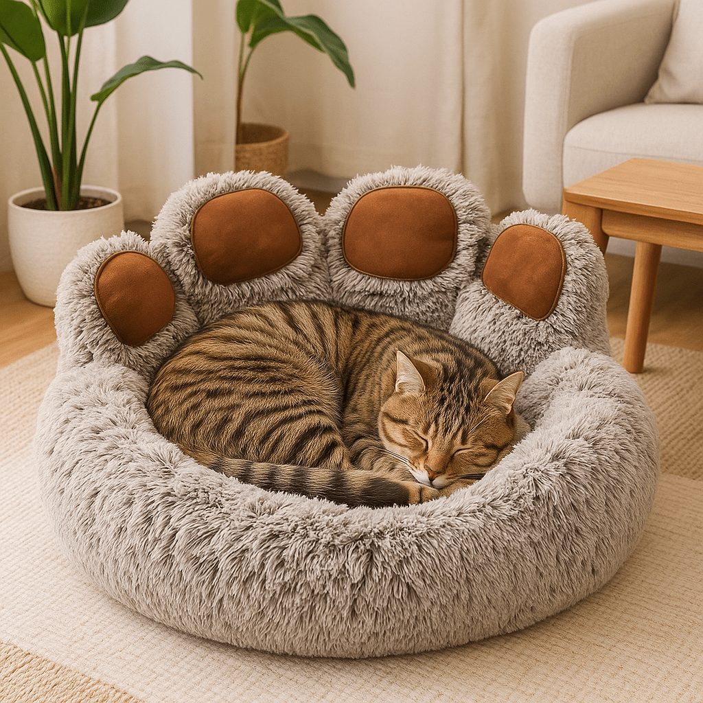 chat tigre dans coussin chat forme patte ours doux brun