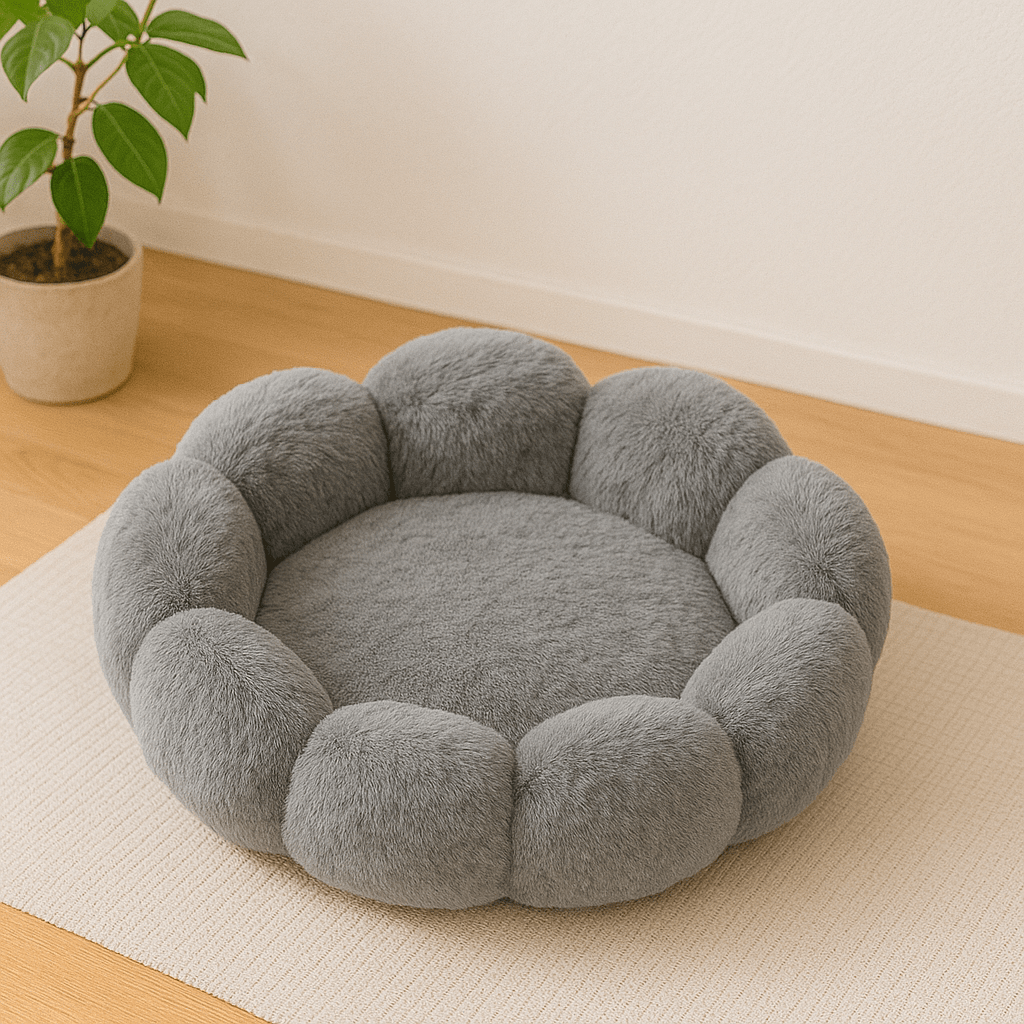 coussin chat fleur doux rond gris