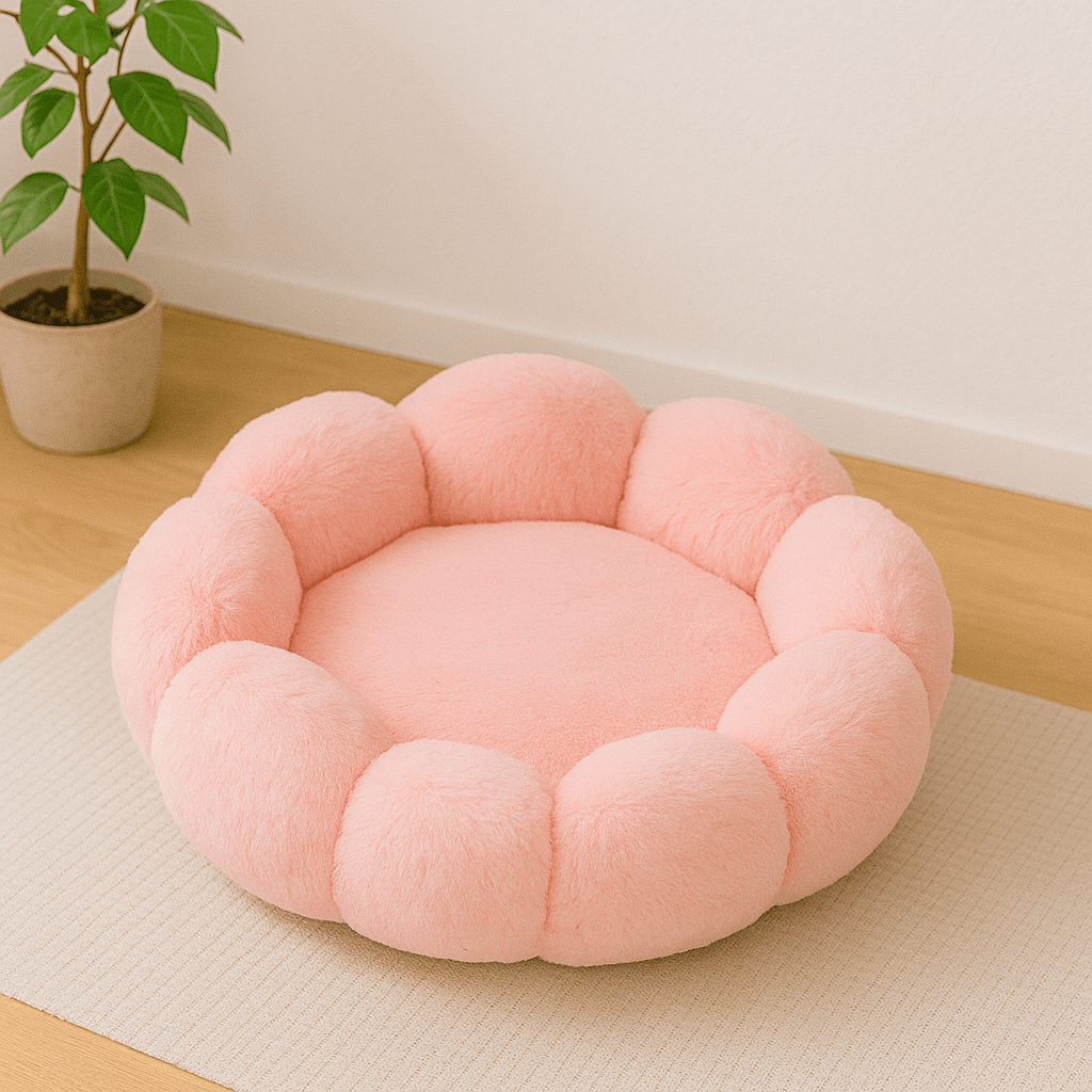 coussin chat fleur doux rond rose