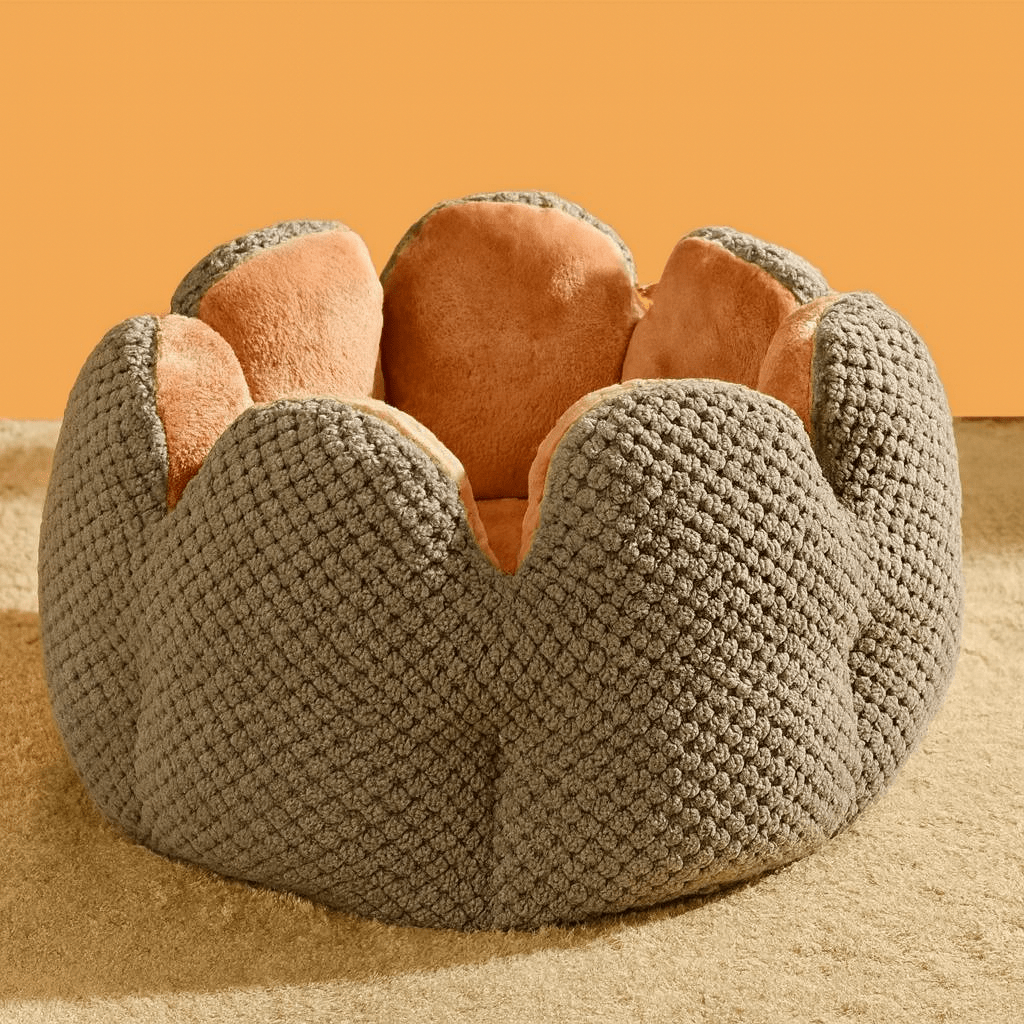 coussin chat forme fleur ronde confortable gris