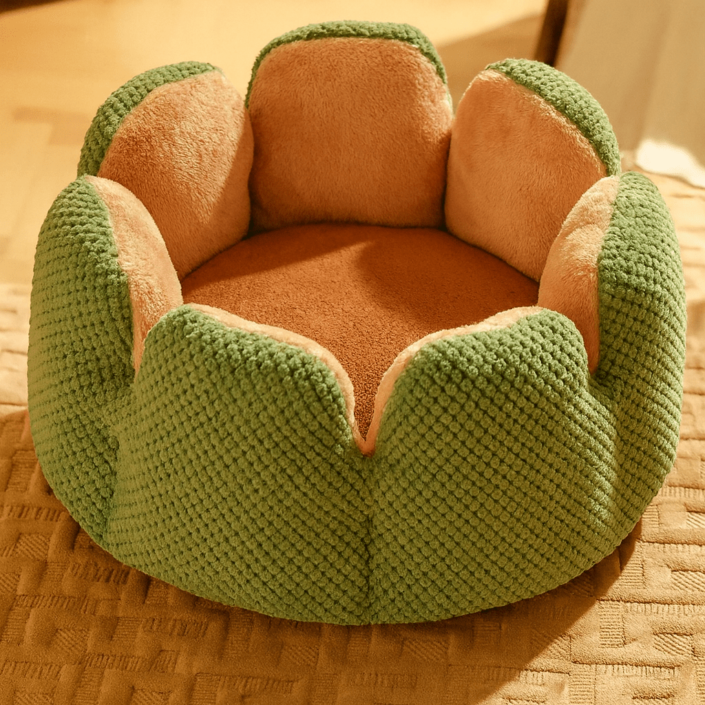 coussin chat forme fleur ronde confortable vert