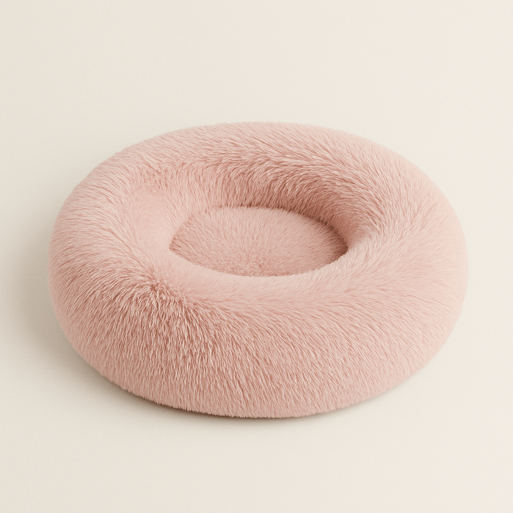 coussin chat peluche douce en rond beige