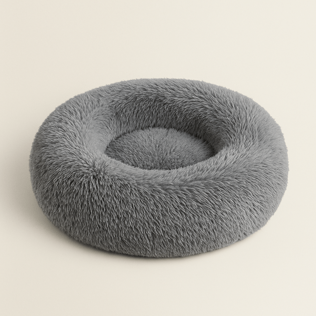 coussin chat peluche douce en rond gris