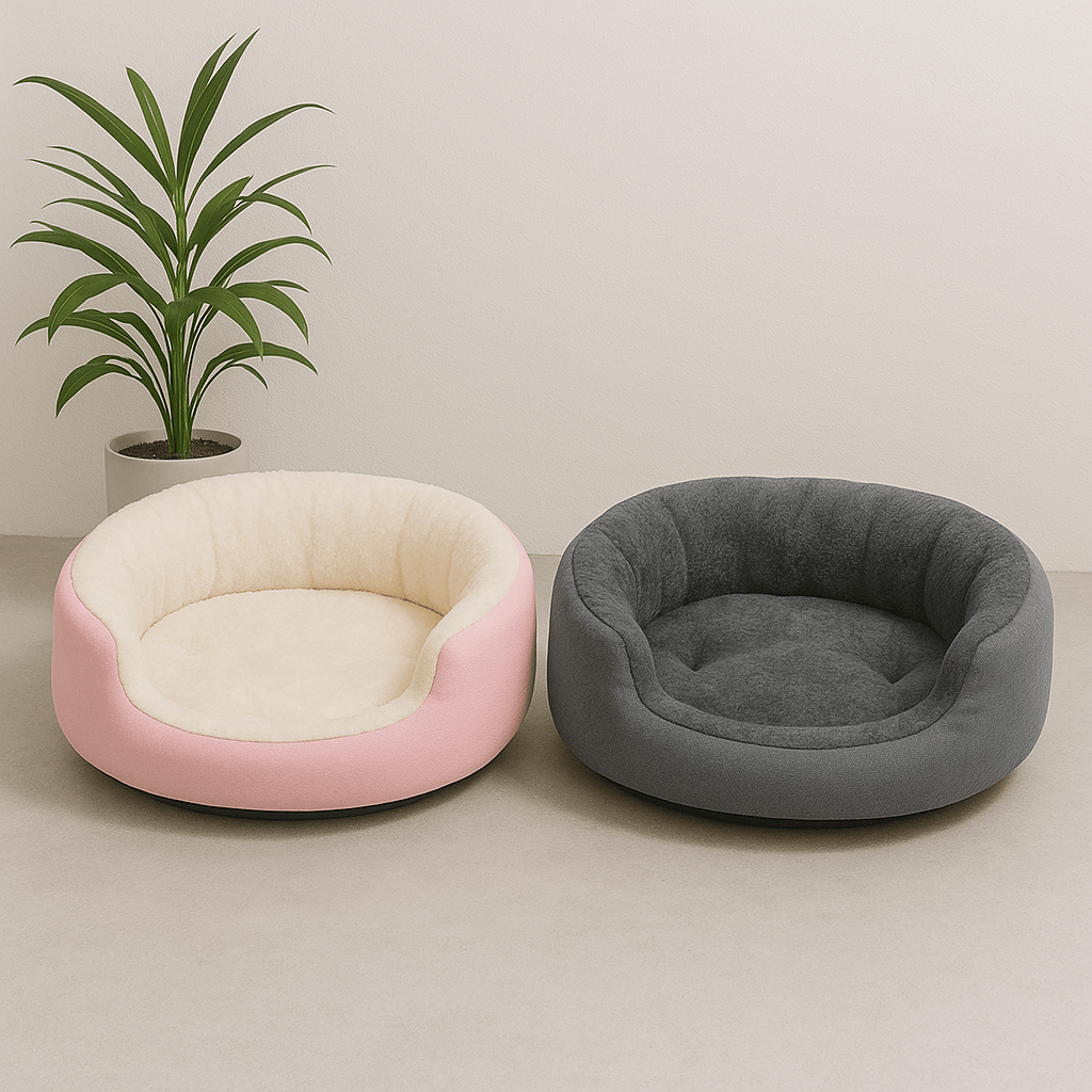 deux chat panier gris rose rond doux