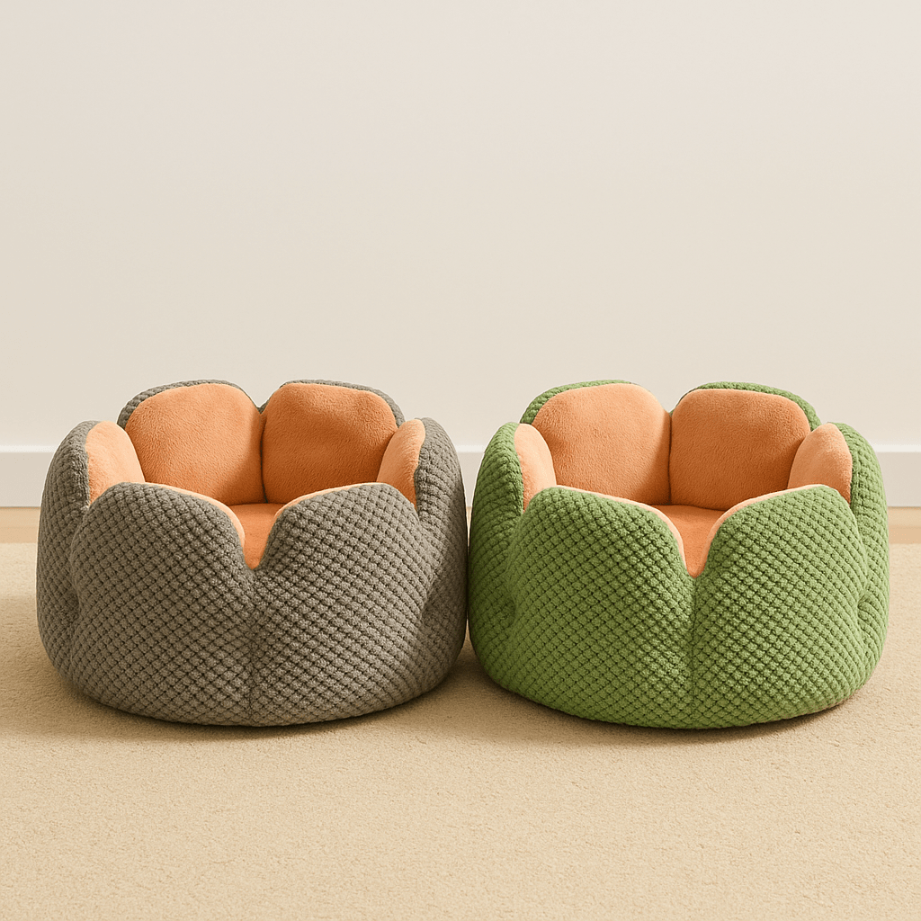 deux coussin chat forme fleur ronde confortable gris vert