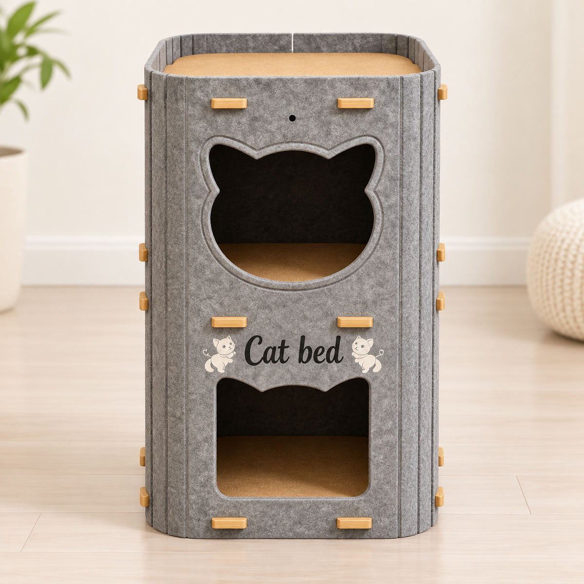 niche chat design feutre gris double couche