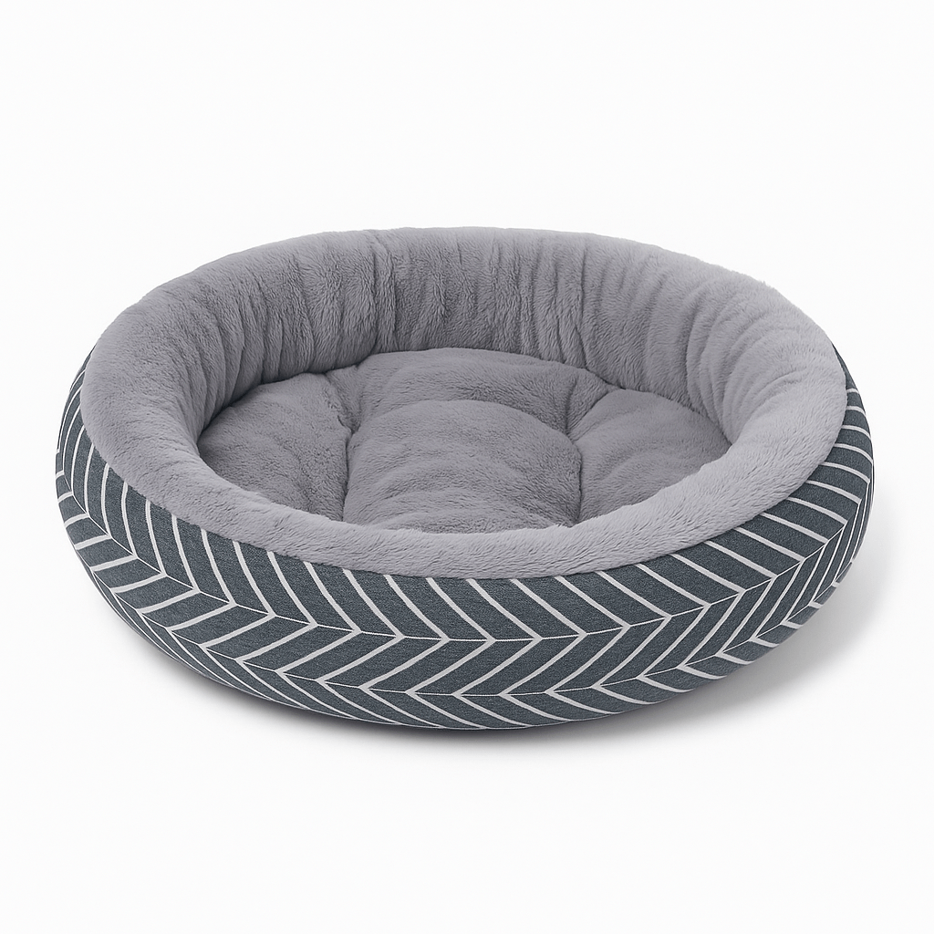 panier chat forme donut motif chevrons gris