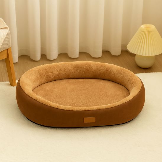 panier pour chat ovale brun interieur brun doux