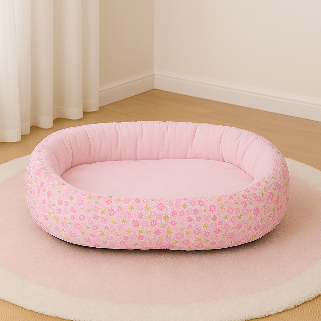 panier pour chat ovale motif floral rose