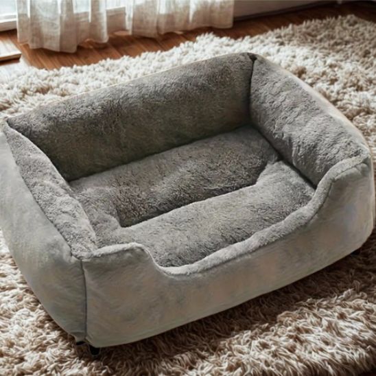 panier pour chat rectangulaire gris avec coussin gris doux