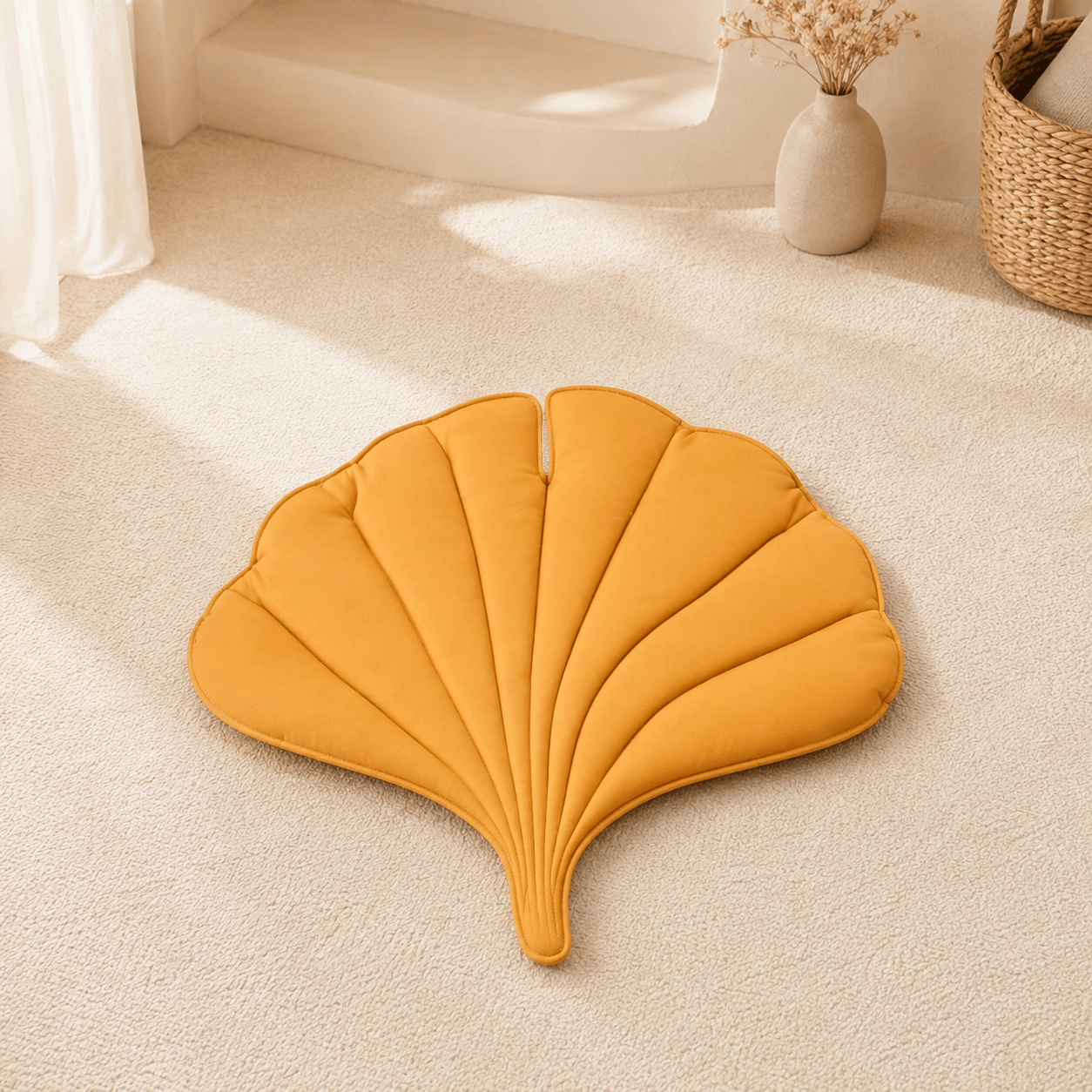 tapis chat design coquillage jaune confortable reversible