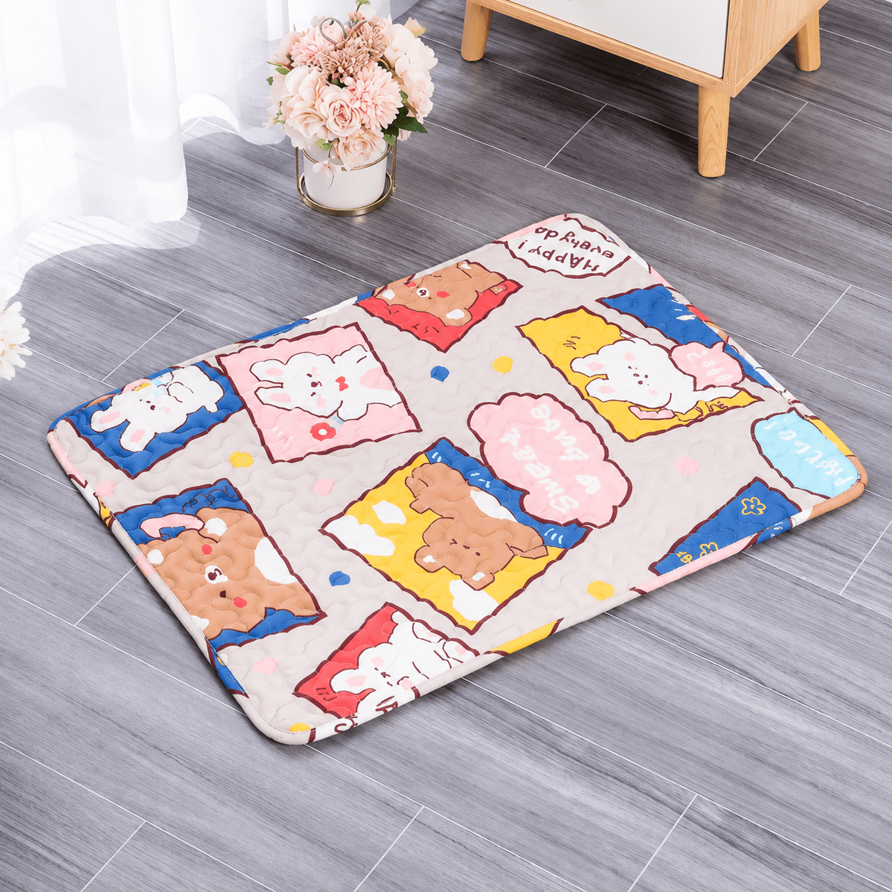 tapis rafraichissant chat design carre confortable