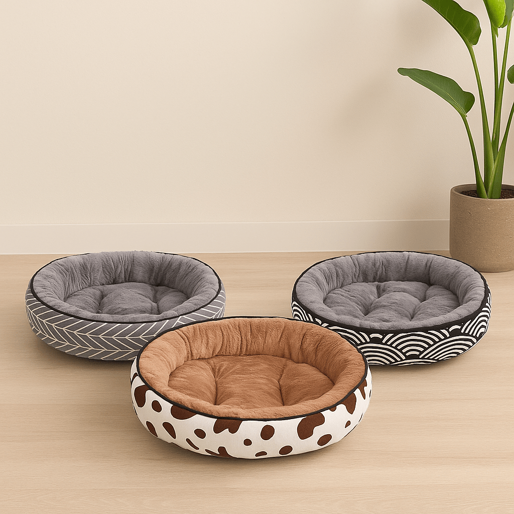 trois panier chat forme donut motif vache vague chevrons gris