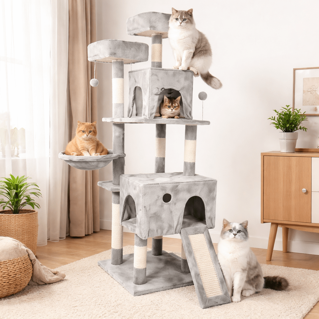 4 chats dans arbre à chat robuste 162cm