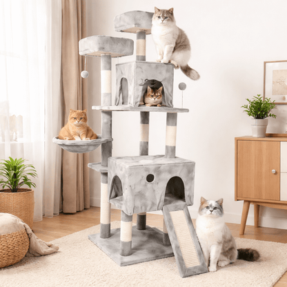 4 chats dans arbre à chat robuste 162cm
