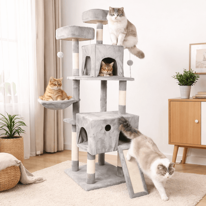4 felins dans arbre à chat robuste 162cm