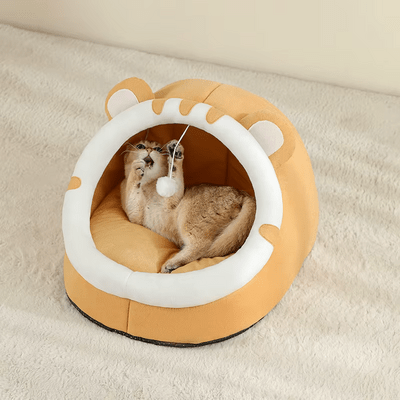 adorable chat amusement dans niche pour chat jaune