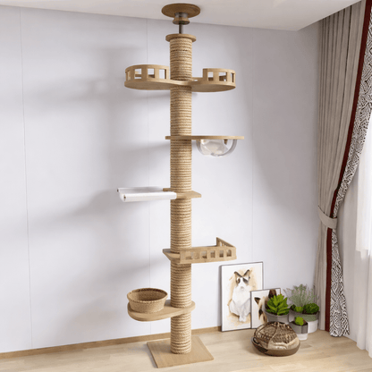 arbre a chat en bois naturel reglable minimaliste