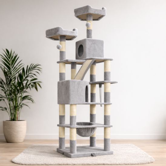 arbre à chat en bois xxl gris clair