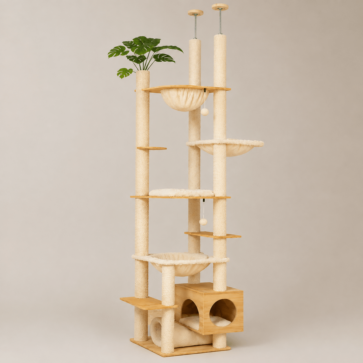 arbre a chat plafond beige bois stable
