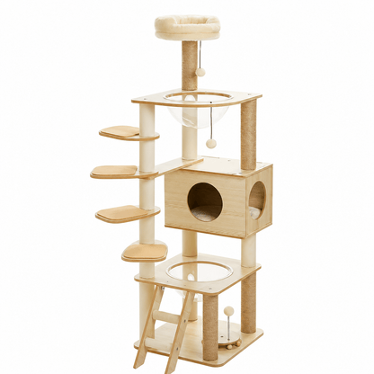 arbre a chat scandinave avec niche amusant bois
