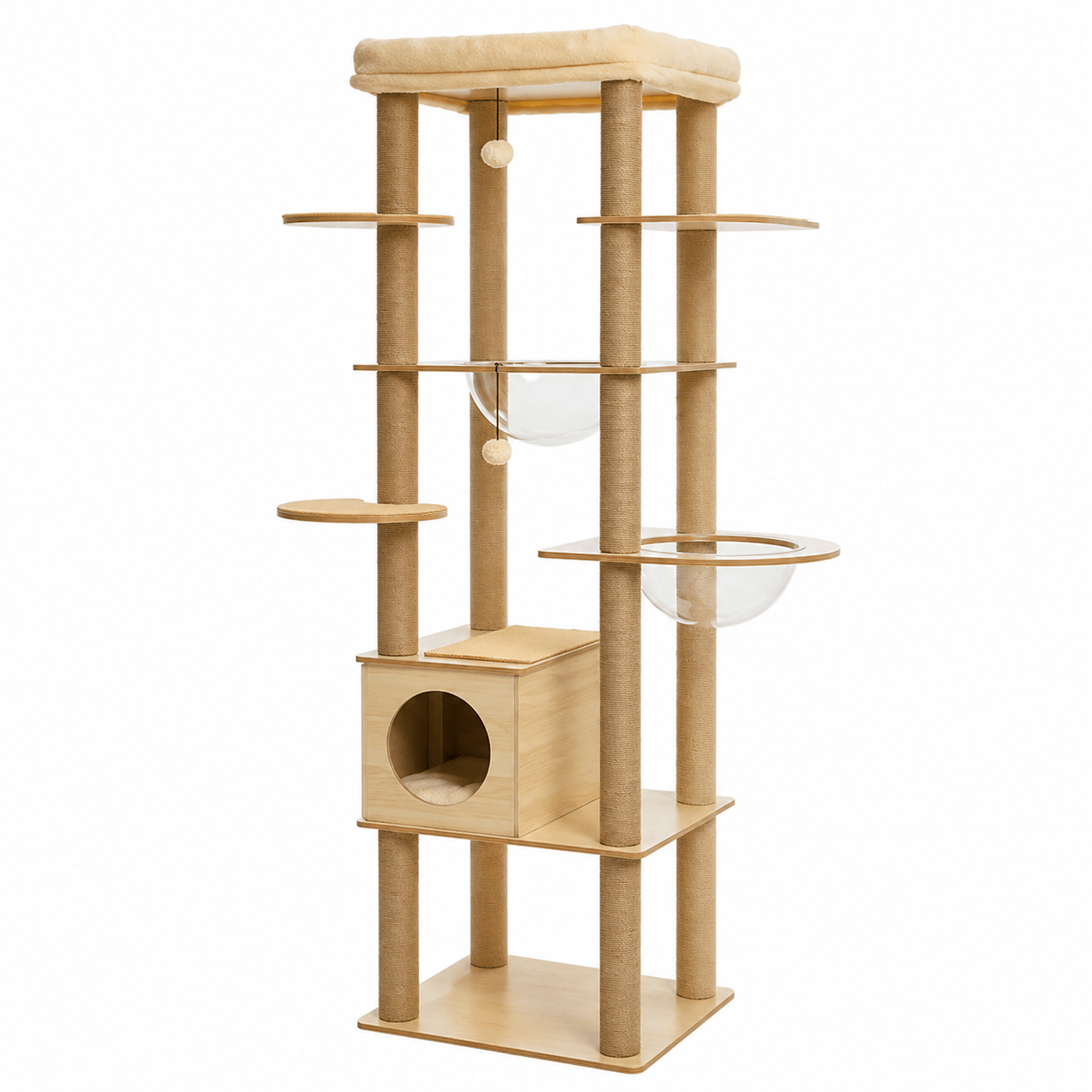 arbre a chat scandinave compact plusieurs niveaux bois