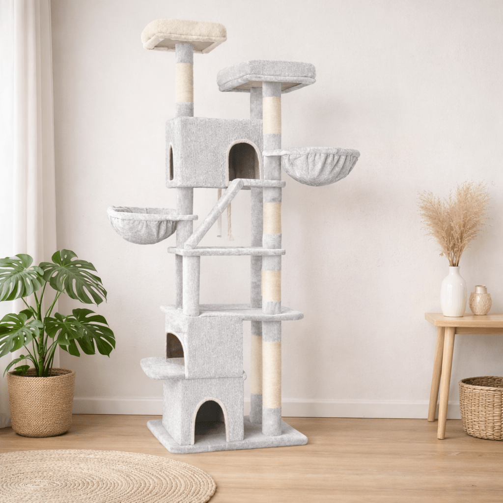 arbre à chat xxl avec niche stable gris clair