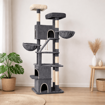 arbre à chat xxl avec niche stable gris