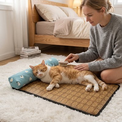 brossage chat sur tapis rafraichissant chat confortable