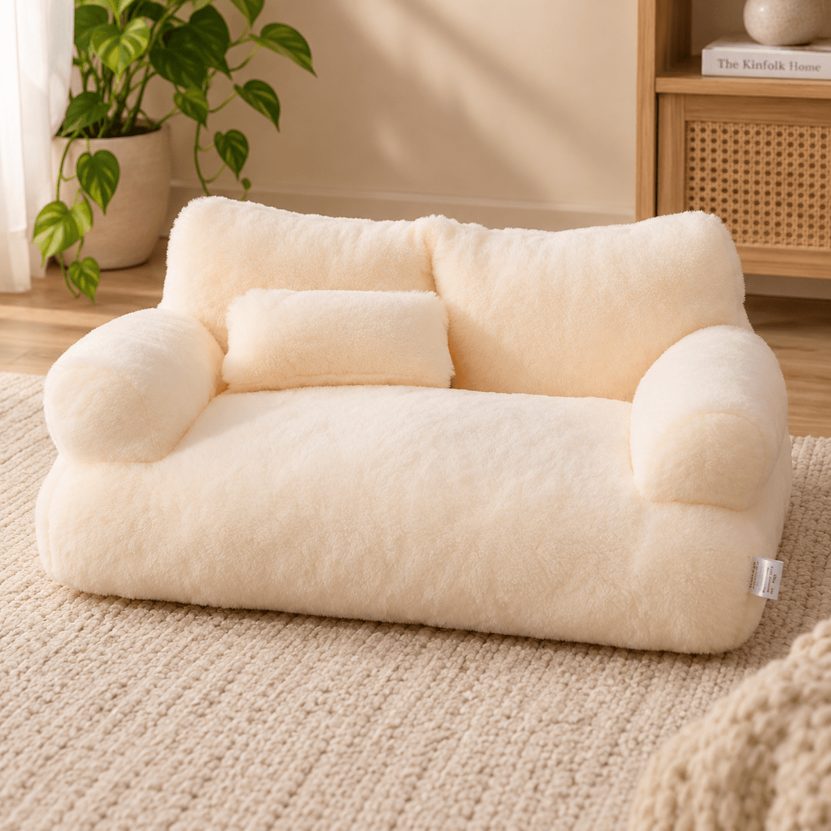 canape chat moelleux peluches confortables beige