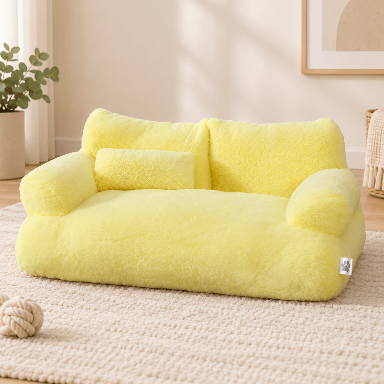 canape chat moelleux peluches confortables jaune