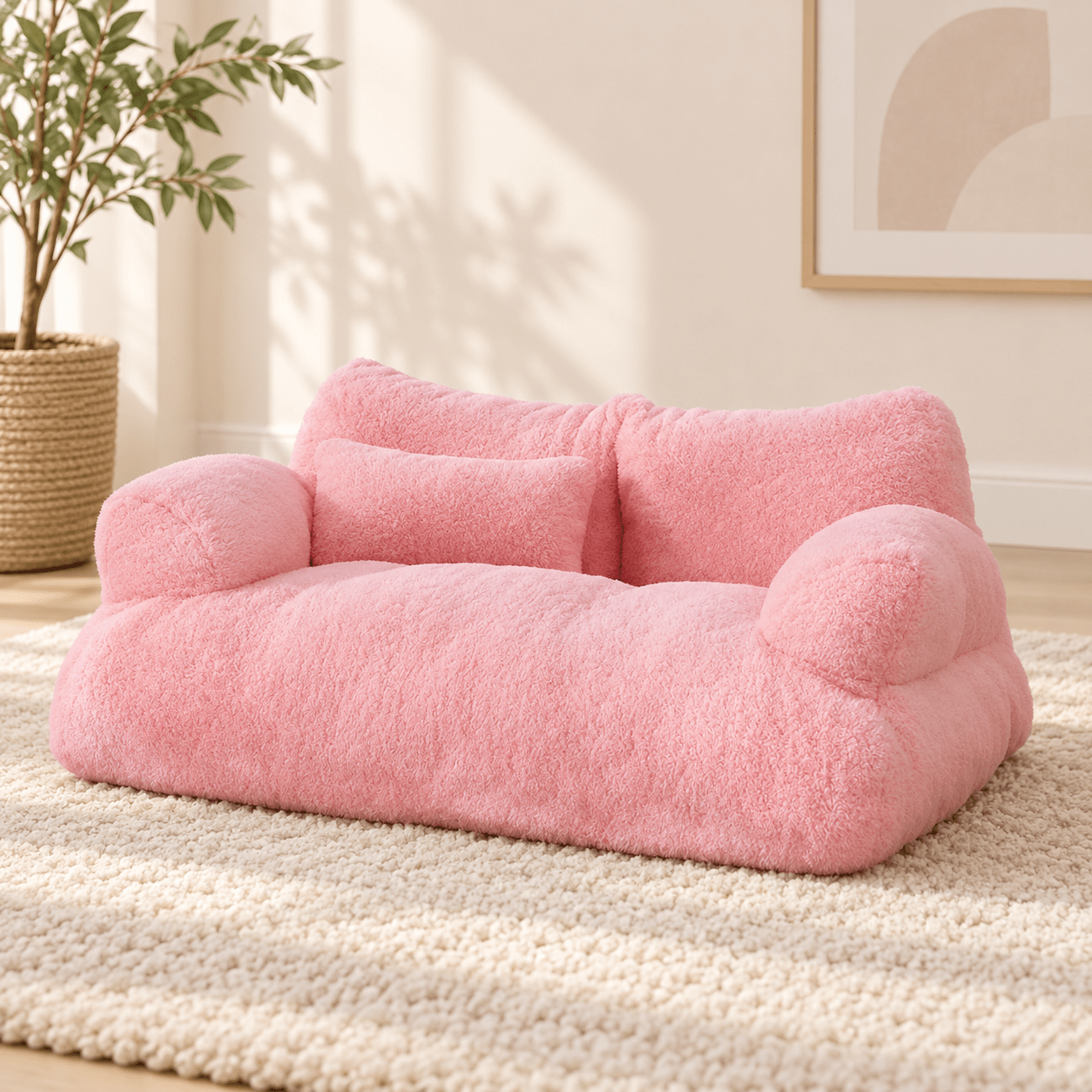 canape chat moelleux peluches confortables rose