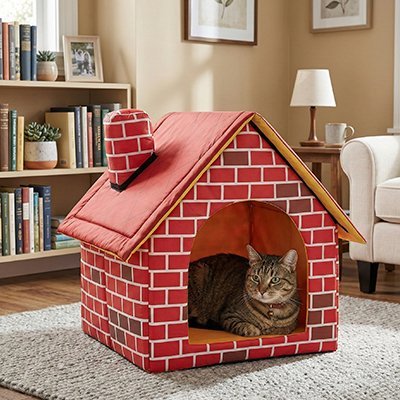 chat allonge dans maison pour chat design brique rouge