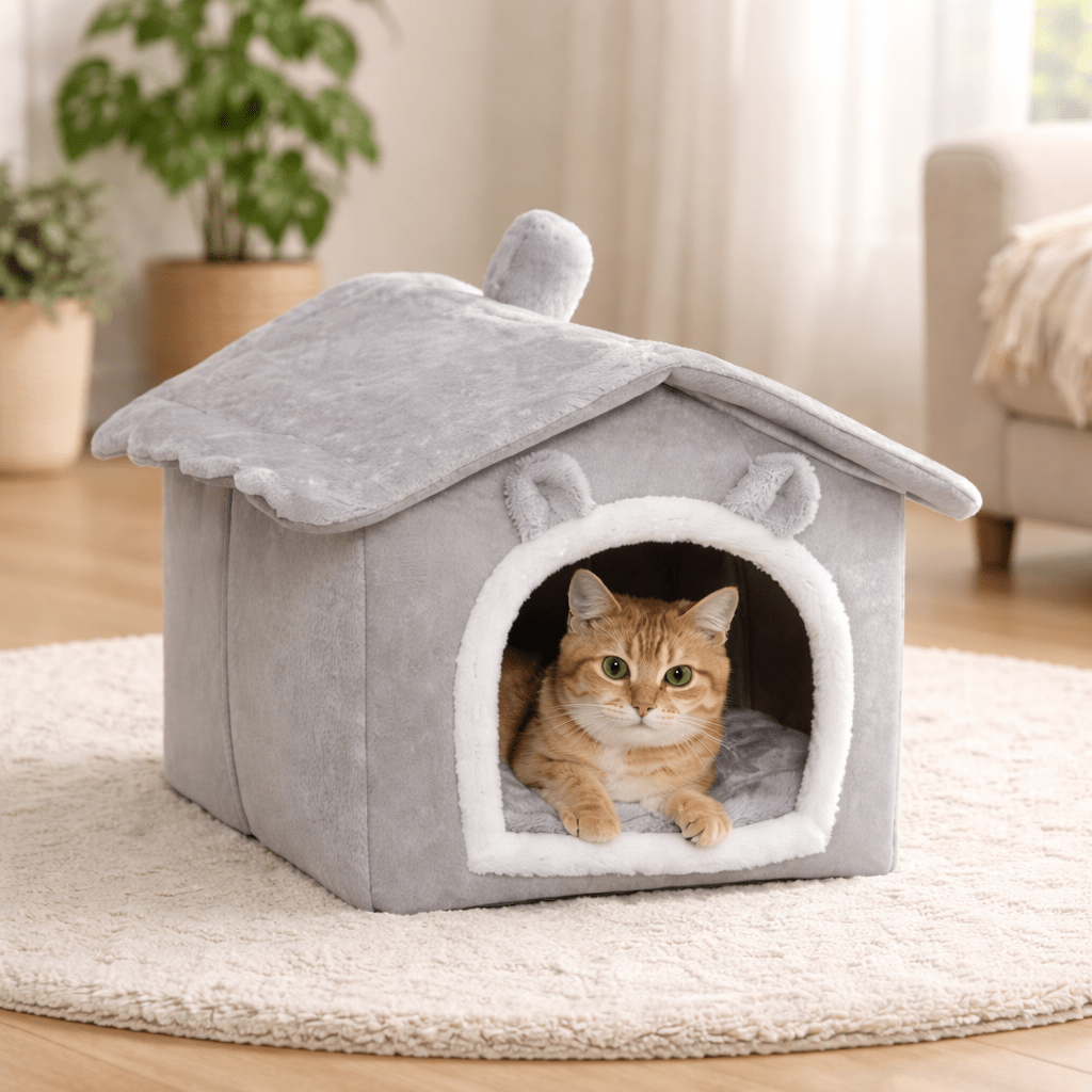 chat allonge paisiblement dans maison chat douce confortable grise