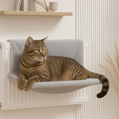 chat allonge sur hamac radiateur pour chat gris rectangulaire doux
