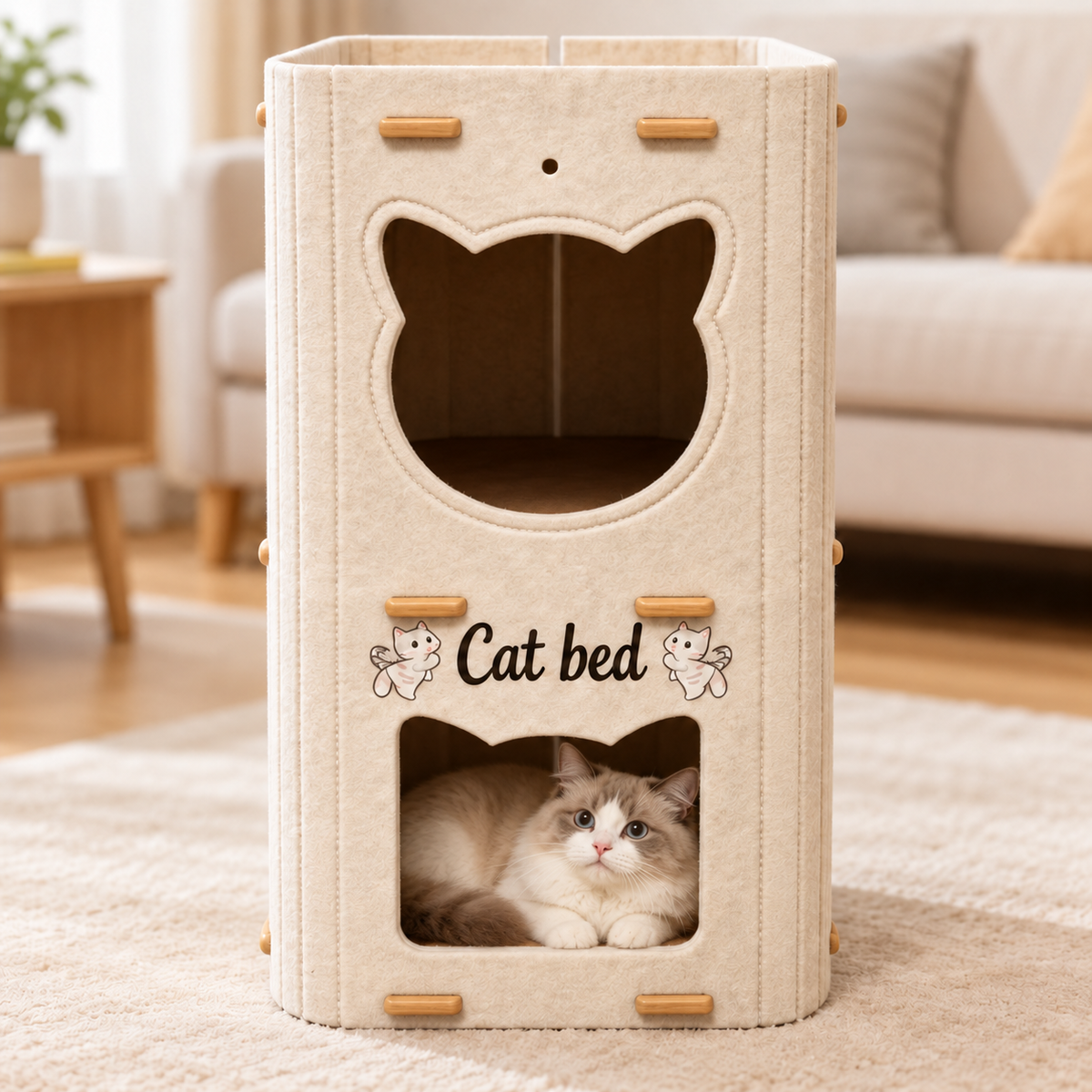 chat allonger dans niche chat design feutre