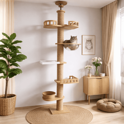 chat assis capsule arbre a chat en bois minimaliste