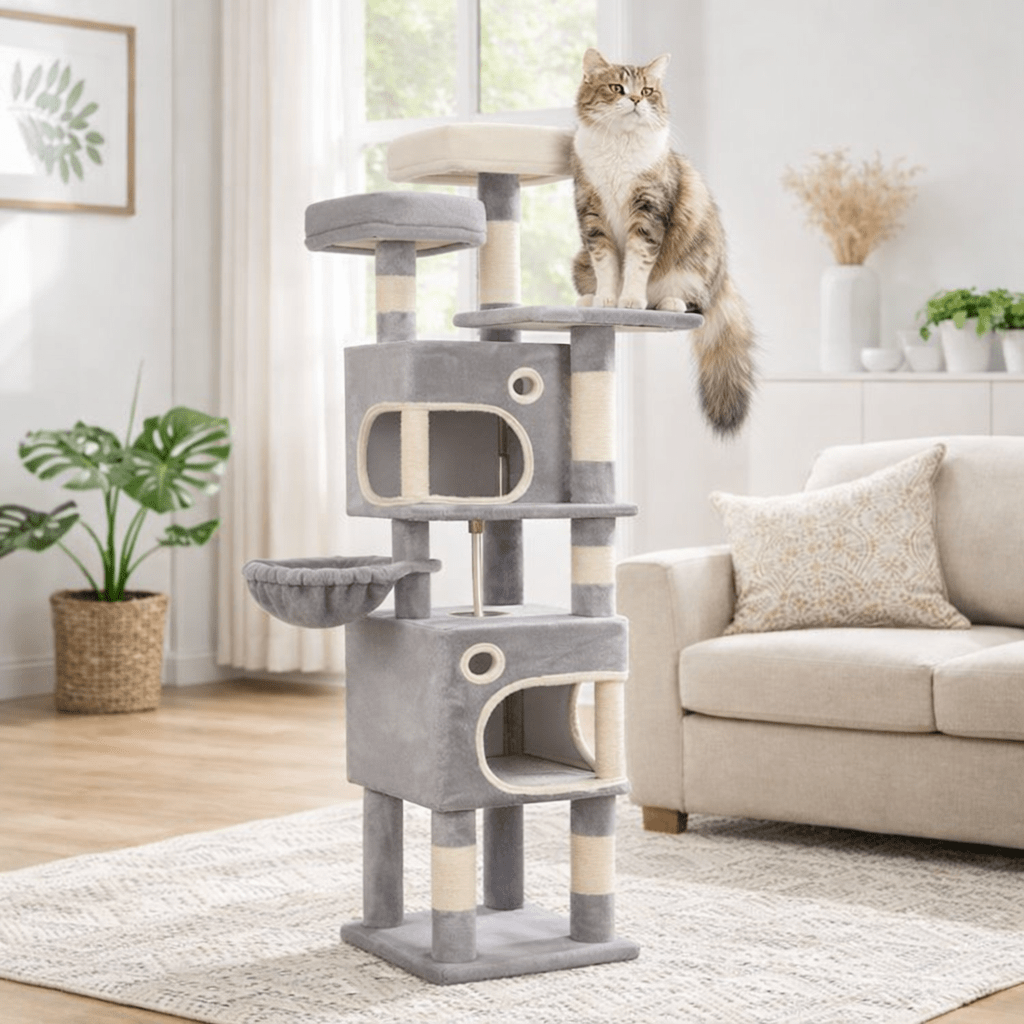 chat assis dans arbre a chat 159cm confortable