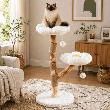 chat assis dans arbre a chat nuage design confortable
