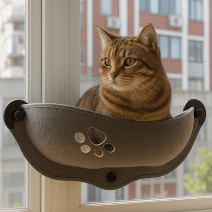 chat assis dans hamac chat fenetre gris motif patte