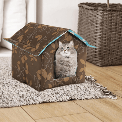 chat assis dans niche pour chat exterieur marron