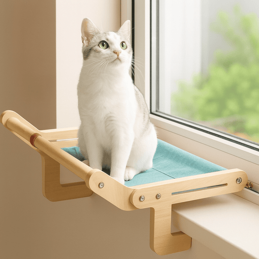 chat assis dans son hamac pour chat bleu confortable