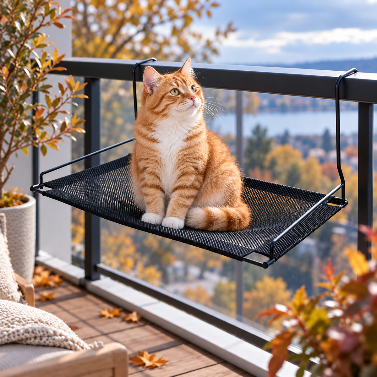 chat assis hamac chat suspendu robuste acier noir