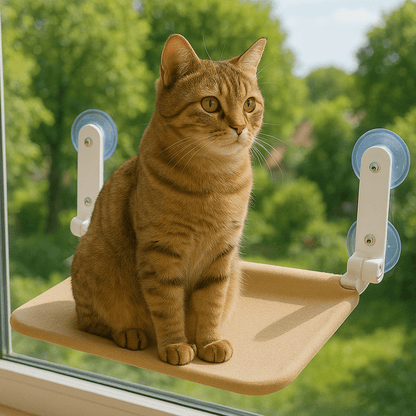 chat assis sur hamac chat fenetre ventouses confortable beige