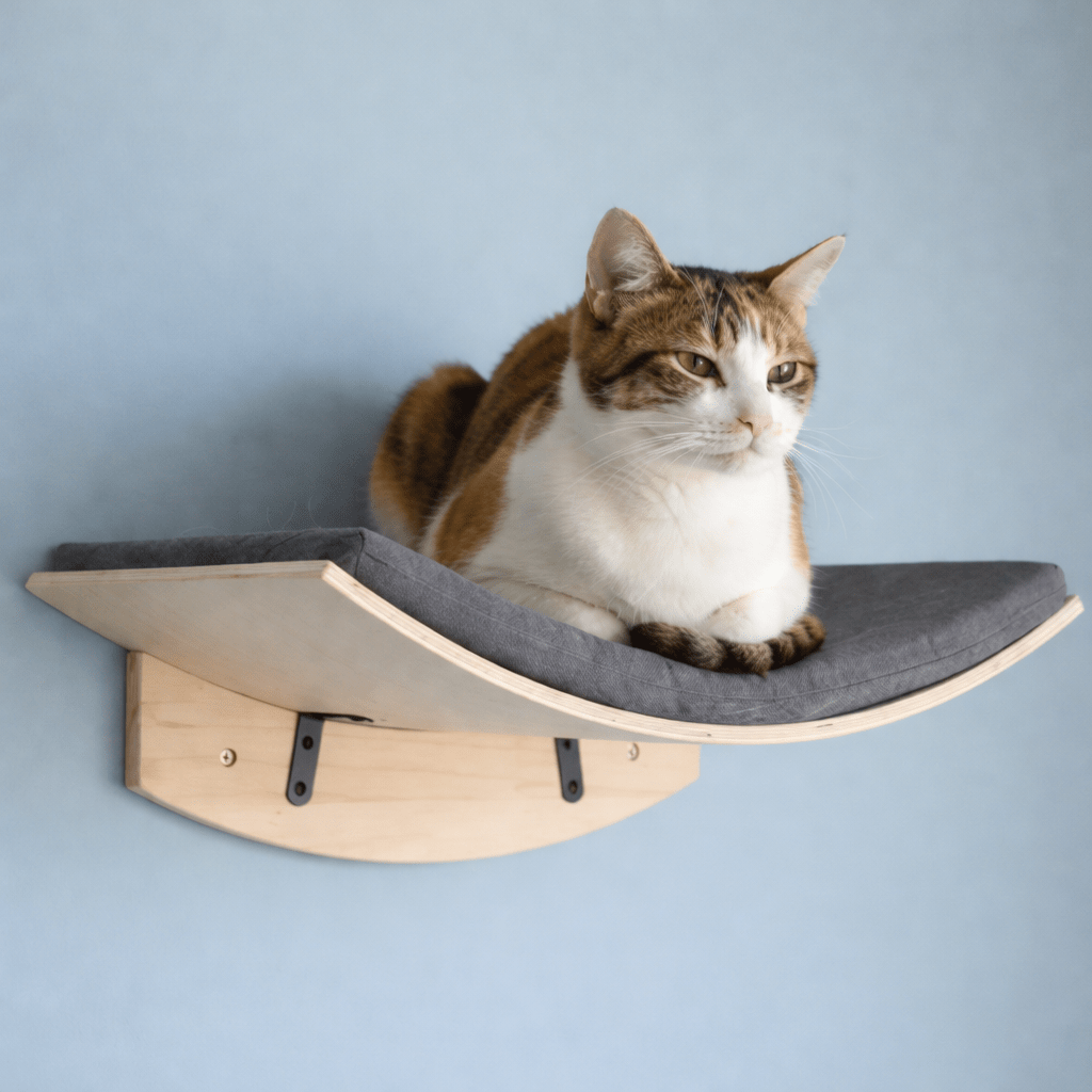 chat beige couche sur hamac chat mural confortable gris