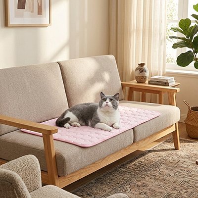 chat beige sur tapis rafraichissant chat rose