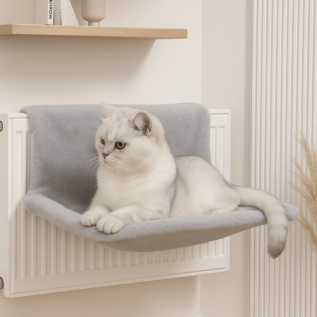 chat blanc sur hamac pour chat radiateur gris rectangulaire doux