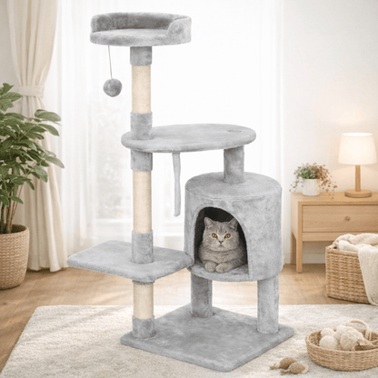 chat couche dans arbre a chat 112cm gris clair